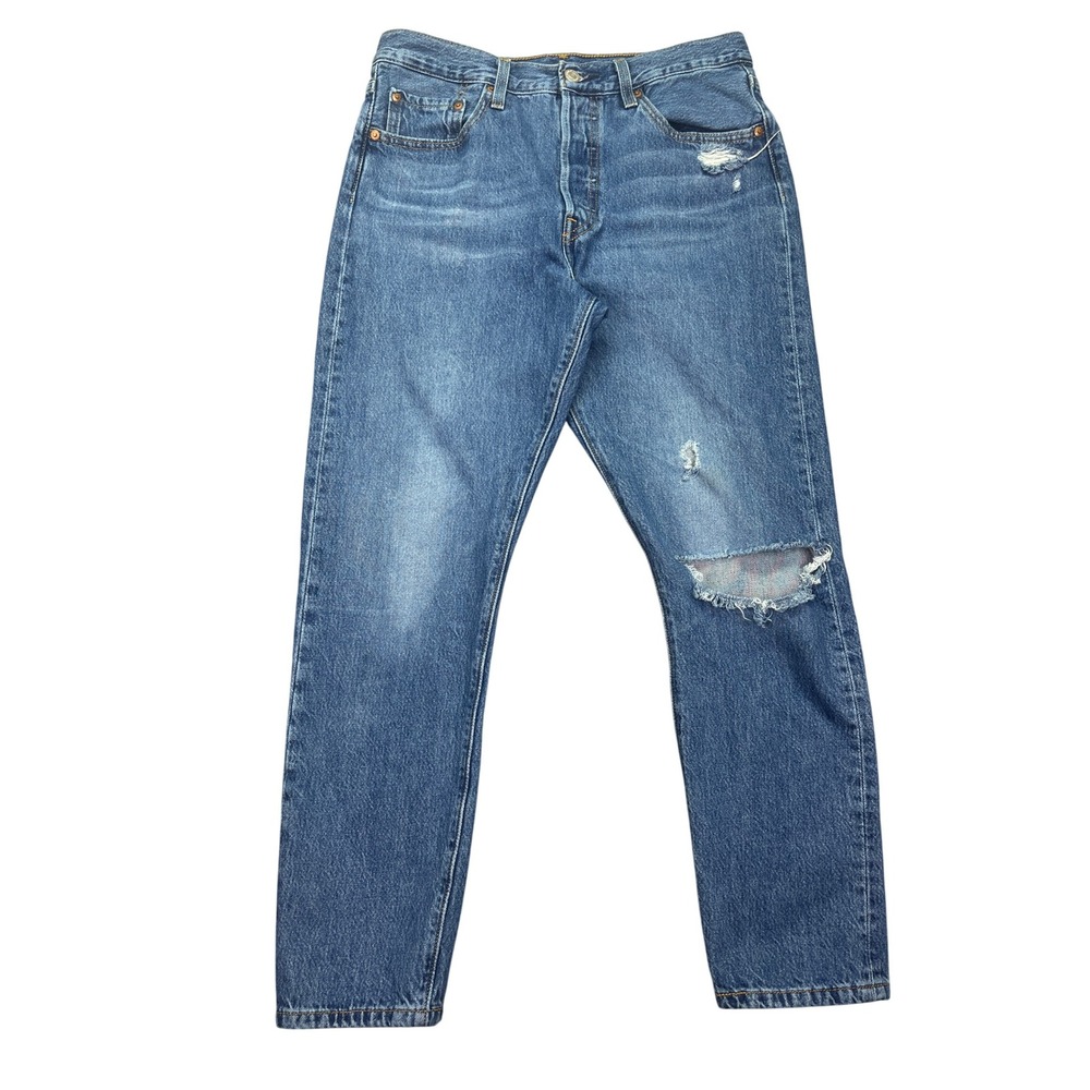 Levi's 501 Premium Jeans Distressed Ripped Knee Button Fly Womens W29 Y2K Grunge